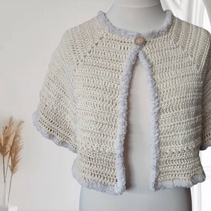 Kézzel horgolt pamut bolero lurex csillogással � ekrü elegáns esküvői és alkalmi női boleró - ruha & divat - női ruha - bolero - Meska.hu