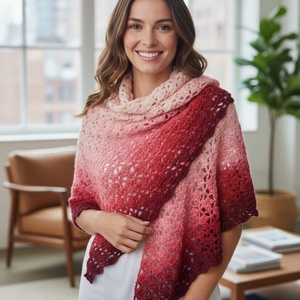 Csipke mintás, színátmenetes vállkendő, fehér-bordó átmenettel., Ruha & Divat, Sál, Sapka, Kendő, Kendő, Horgolás, MESKA