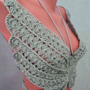 EDO Aura � kézzel horgolt pillangó top, különleges nyári női statement felső zsálya színben - ruha & divat - női ruha - top - Meska.hu