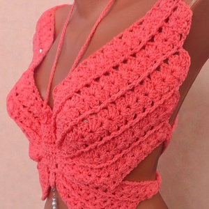 EDO Aura � kézzel horgolt pillangó top, különleges nyári női statement felső világos pink színben - ruha & divat - női ruha - top - Meska.hu