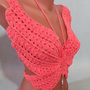 EDO Aura � kézzel horgolt pillangó top, különleges nyári női statement felső világos pink színben - ruha & divat - női ruha - top - Meska.hu