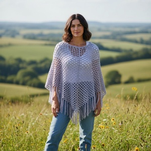 EDO Luma- kézzel horgolt hálós poncsó, ametiszt lila pamut - Meska.hu