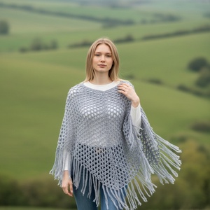 EDO Luma- kézzel horgolt hálós poncsó, ametiszt lila pamut - ruha & divat - női ruha - poncsó - Meska.hu