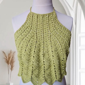 EDO Mira- kézzel horgolt nyári top, nőies, természetes stílusú felső, lágyzöld színben - ruha & divat - női ruha - top - Meska.hu