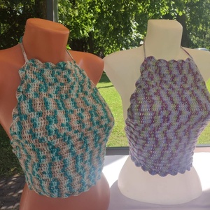 EDO Candy � kézzel horgolt színes crop top, fiatalos nyári felső 100% pamut - ruha & divat - női ruha - top - Meska.hu