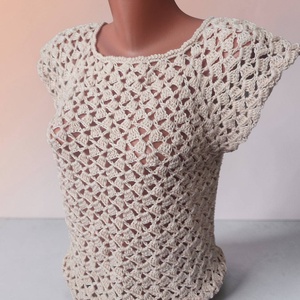 Kézzel horgolt pamut nyári felső, púderes rózsaszín, nőies, légies top S�M - ruha & divat - női ruha - blúz - Meska.hu