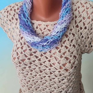 EDO Breeze � dekoratív, kézzel horgolt tavaszi körkendő, könnyű nyakmelegítő, tavaszi égbolt-sál, Ruha & Divat, Sál, Sapka, Kendő, Sál, Horgolás, MESKA