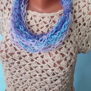EDO Breeze � dekoratív, kézzel horgolt tavaszi körkendő, könnyű nyakmelegítő, tavaszi égbolt-sál - ruha & divat - sál, sapka, kendő - sál - Meska.hu
