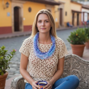 EDO Breeze � dekoratív, kézzel horgolt tavaszi körkendő, könnyű nyakmelegítő, tavaszi égbolt-sál - ruha & divat - sál, sapka, kendő - sál - Meska.hu