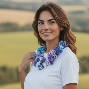 EDO Breeze � dekoratív, kézzel horgolt tavaszi körkendő, könnyű nyakmelegítő, tavaszi égbolt-sál - ruha & divat - sál, sapka, kendő - kendő - Meska.hu