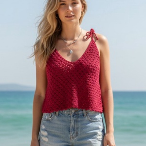 EDO-Luna horgolt nyári top � borvörös, lezser fazon, állítható pánttal (L-XL) - Meska.hu