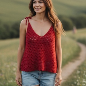 EDO-Luna horgolt nyári top � borvörös, lezser fazon, állítható pánttal (L-XL) - ruha & divat - női ruha - top - Meska.hu