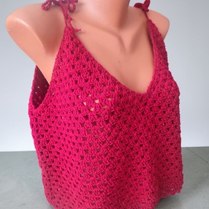 EDO-Luna horgolt nyári top � borvörös, lezser fazon, állítható pánttal (L-XL) - ruha & divat - női ruha - top - Meska.hu