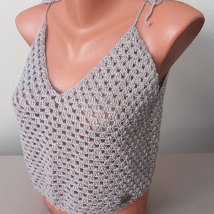 EDO-Luna Horgolt nyári top � pezsgőbézs, könnyű és puha, állítható pánttal (S�M) - ruha & divat - női ruha - top - Meska.hu