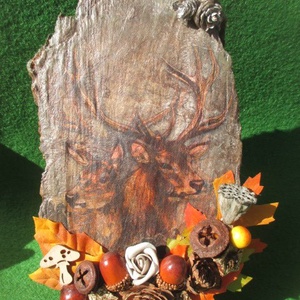 Szarvas motívumos,vadász jelenetes farönk dísz. - otthon & életmód - ház & kert - kerti dísz - Meska.hu