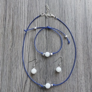 Kék zsinóros gyöngyös ékszer szett, Ékszer, Ékszerszett, Csomózás, MESKA