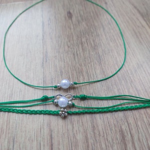 Makramé karkötő + nyaklánc gyönggyel és fém kiegészítőkkel - ékszer - ékszerszett - Meska.hu Makramé karkötő + nyaklánc gyönggyel és fém kiegészítőkkel - ékszer - ékszerszett - Meska.hu