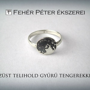 Ezüst telihold gyűrű tengerekkel., Ékszer, Gyűrű, Szoliter gyűrű, Ékszerkészítés, Ötvös, Meska