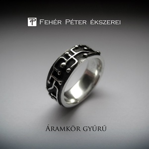 Ezüst áramkör gyűrű, Ékszer, Gyűrű, Kerek gyűrű, Ékszerkészítés, Ötvös, MESKA