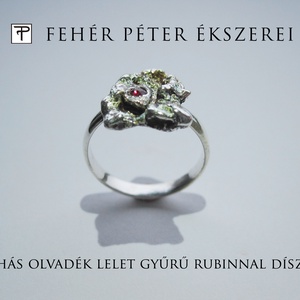 Ezüst olvadék mohás lelet gyűrű rubinnal díszítve - ékszer - gyűrű - pecsétgyűrű - Meska.hu