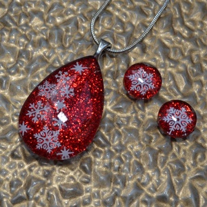 Téli hangulatú hópelyhes festett üvegékszer szett, Ékszer, Ékszerszett, Ékszerkészítés, MESKA