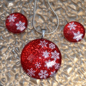 Téli hangulatú hópelyhes festett üvegékszer szett, Ékszer, Ékszerszett, Ékszerkészítés, MESKA