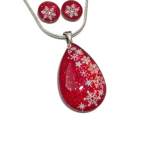 Téli hangulatú hópelyhes festett üvegékszer szett - ékszer - ékszerszett - Meska.hu