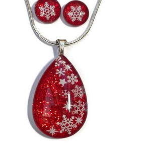 Téli hangulatú hópelyhes festett üvegékszer szett - ékszer - ékszerszett - Meska.hu