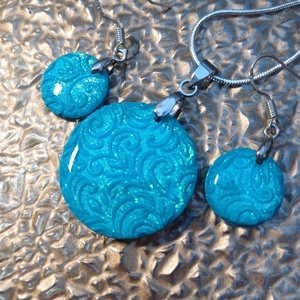 Türkiz szett zöld csillogással - ékszer - ékszerszett - Meska.hu