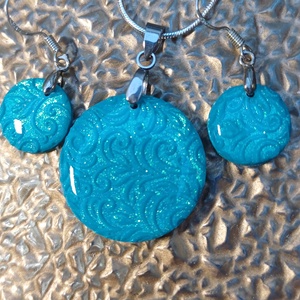 Türkiz szett zöld csillogással - ékszer - ékszerszett - Meska.hu