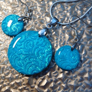 Türkiz szett zöld csillogással - ékszer - ékszerszett - Meska.hu