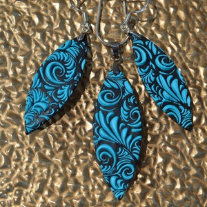 Mintás fekete-türkiz polymer clay ékszerszett, Ékszer, Ékszerszett, Ékszerkészítés, MESKA