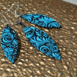 Mintás fekete-türkiz polymer clay ékszerszett - ékszer - ékszerszett - Meska.hu