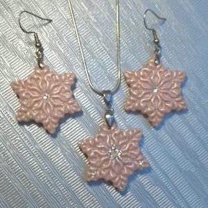 Beige hópehely ékszerszett swarovski díszítéssel - ékszer - ékszerszett - Meska.hu