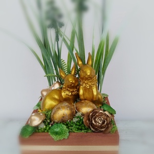 Zöld - arany asztaldísz - otthon & életmód - virágdekoráció - virágdíszek - asztali virágdísz - Meska.hu