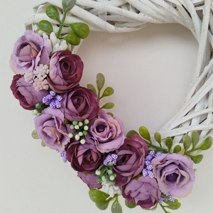 Szív alakú kopogtató lilás-mályvás árnyalatokkal - otthon & életmód - dekoráció - ajtó- és ablak dekoráció - ajtódísz & kopogtató - Meska.hu