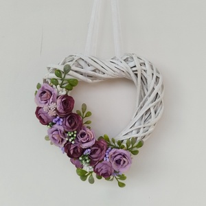 Szív alakú kopogtató lilás-mályvás árnyalatokkal - otthon & életmód - dekoráció - ajtó- és ablak dekoráció - ajtódísz & kopogtató - Meska.hu