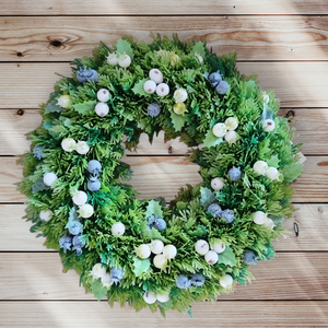 Kék - fehér bogyós téli kopogtató, Karácsony, Adventi díszek, Adventi ajtódísz, Mindenmás, MESKA