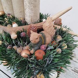 Agancsos adventi koszorú mókussal - karácsony - adventi díszek - adventi koszorú - Meska.hu