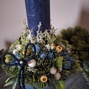 Kék asztaldísz gyertyával  - karácsony - adventi díszek - adventi gyertyadíszek és koszorúdíszek - Meska.hu