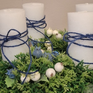 Adventi szett, kék  - karácsony - adventi díszek - adventi gyertyadíszek és koszorúdíszek - Meska.hu