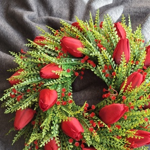 Tulipános kopogtató-piros - otthon & életmód - dekoráció - ajtó- és ablak dekoráció - ajtódísz & kopogtató - Meska.hu