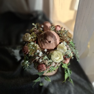 Virágos madárfészek, púder színű  - otthon & életmód - dekoráció - asztal és polc dekoráció - asztaldísz - Meska.hu