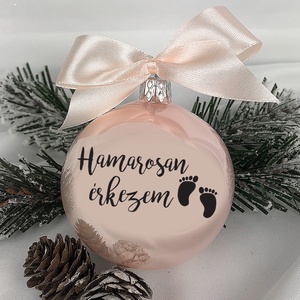 Karácsonyi gömb, egyedi, névre szóló felirattal - üveg karácsonyfa dísz  - Rózsaszín, Karácsony, Karácsonyi lakásdekoráció, Karácsonyfadíszek, Üvegművészet, Meska