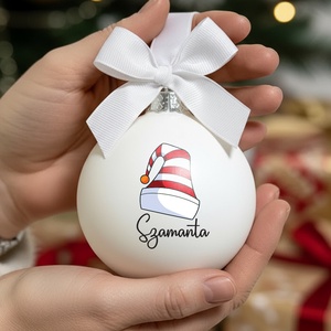 Karácsonyi üveg díszgömb egyedi névvel - Sapka - 100040, Karácsony, Karácsonyi lakásdekoráció, Karácsonyfadíszek, Üvegművészet, MESKA