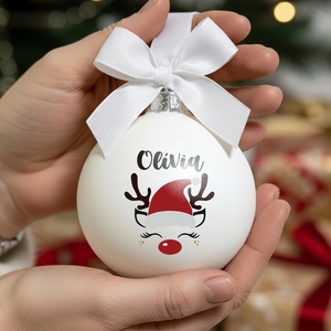 Karácsonyi üveg díszgömb egyedi névvel - Rénszarvas lány - 100042 - Meska.hu