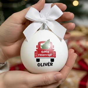 Karácsonyi üveg díszgömb egyedi névvel - Autós 1 - 100043 - Meska.hu