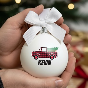 Karácsonyi üveg díszgömb egyedi névvel - Autós 2 - 100044 - Meska.hu