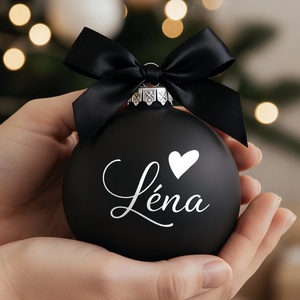 Névre szóló üveg karácsonyfa dísz  - Fekete - Meska.hu