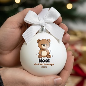 Névre szóló üveg karácsonyfa dísz  - Macis - Első karácsony - Meska.hu